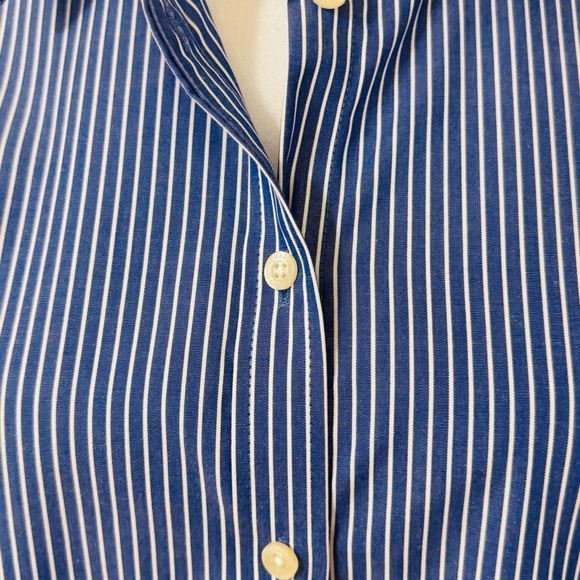 CHAPS Blue White Striped Long Sleeve Button Pinstripes Blouse Sz Medium - Picture 12 of 13